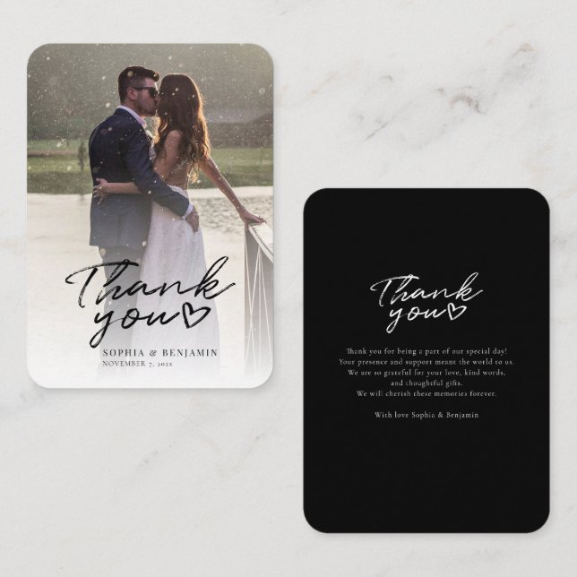 Elegant Wedding Photo Hand-Lettered Thank You Card (Front/Back)