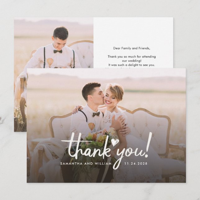 Elegant Wedding Photo Handwritten Thank You Card (Front/Back)