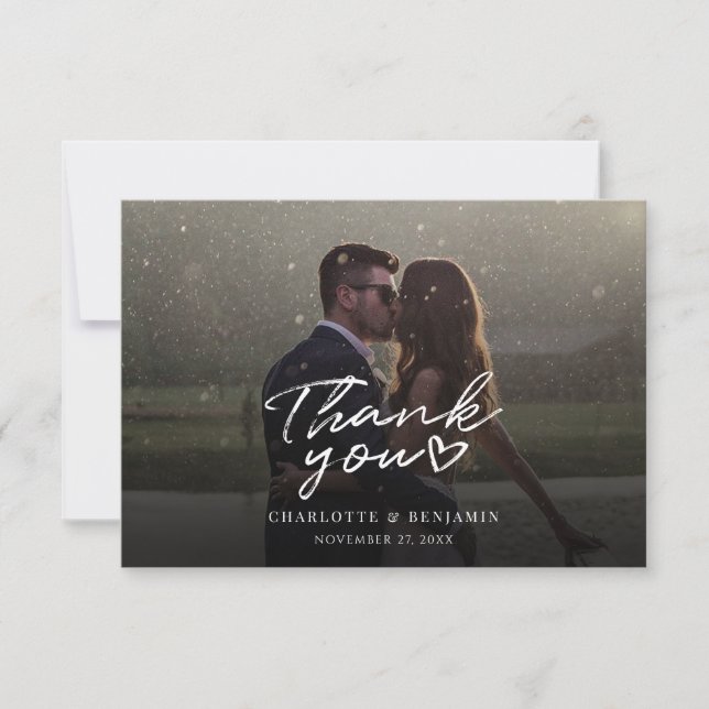 Elegant Wedding Photo Handwritten Thank You Card (Front)