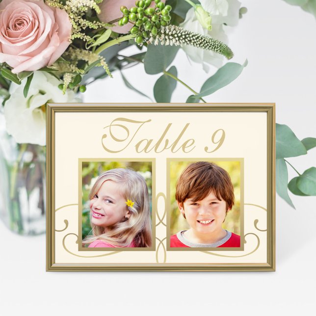 Elegant Wedding Photo Ivory Gold Table Number (Creator Uploaded)