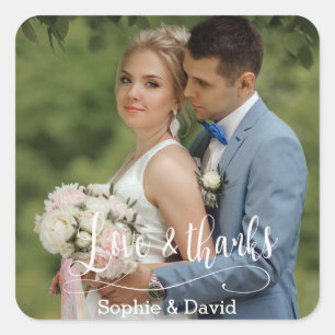 Elegant Wedding Photo Love & Thanks Square Sticker