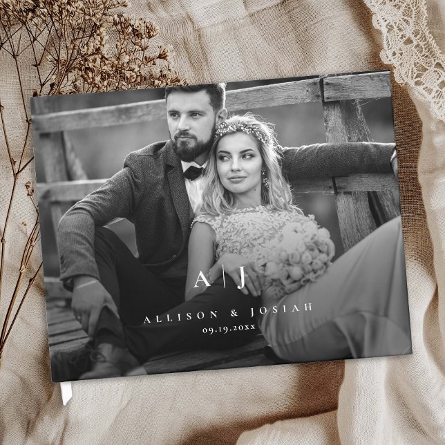 Elegant Wedding Photo Monogram  Guest Book (Elegant Modern Monogram Photo Wedding Guest Book.)