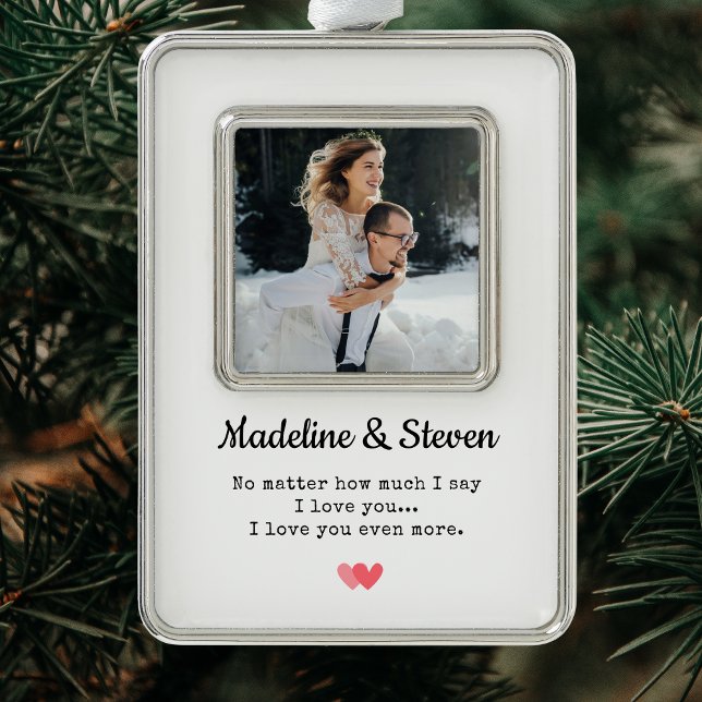 Elegant Wedding Photo Newlyweds Modern Christmas O Silver Plated Framed Ornament (Elegant Wedding Photo Newlyweds Modern Christmas O Christmas Ornament)