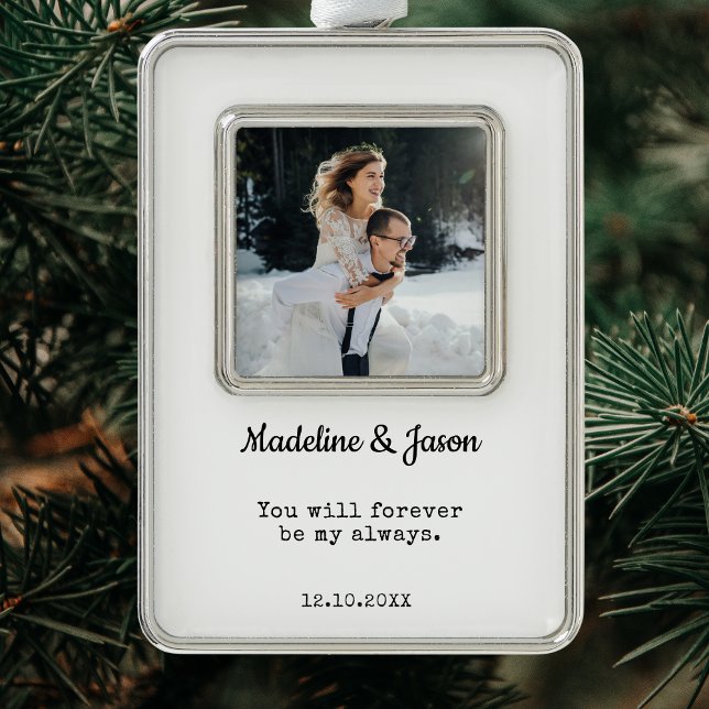 Elegant Wedding Photo Newlyweds Modern Silver Plated Framed Ornament (Elegant Wedding Photo Newlyweds Modern Christmas Ornament)