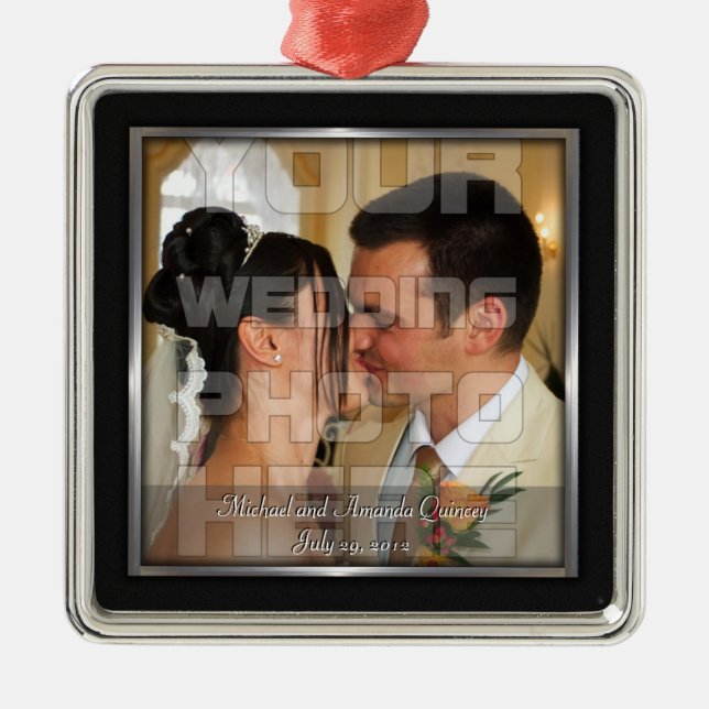 Elegant Wedding Photo Ornament (Front)