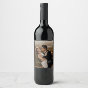 Elegant wedding photo personalised custom script wine label