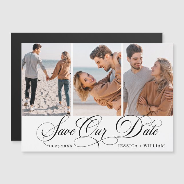 Elegant Wedding PHOTO Save the Date Magnetic Card (Front/Back)