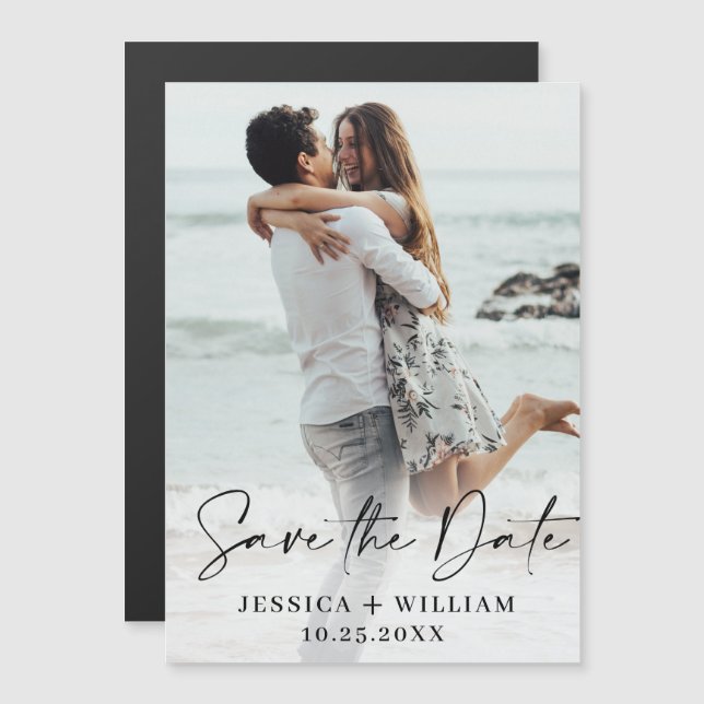 Elegant Wedding PHOTO Save the Date Magnetic Card (Front/Back)