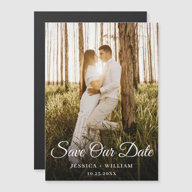 Elegant Wedding PHOTO Save the Date Magnetic Card (Front/Back)