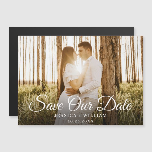 Elegant Wedding PHOTO Save the Date Magnetic Card (Front/Back)