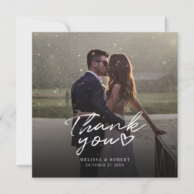Elegant Wedding Photo Script Thank You Card (Front)