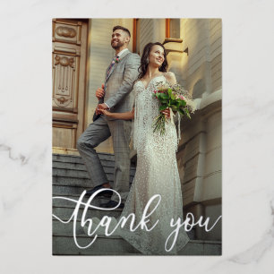 Elegant Wedding Photo Silver Foil Thank You Card