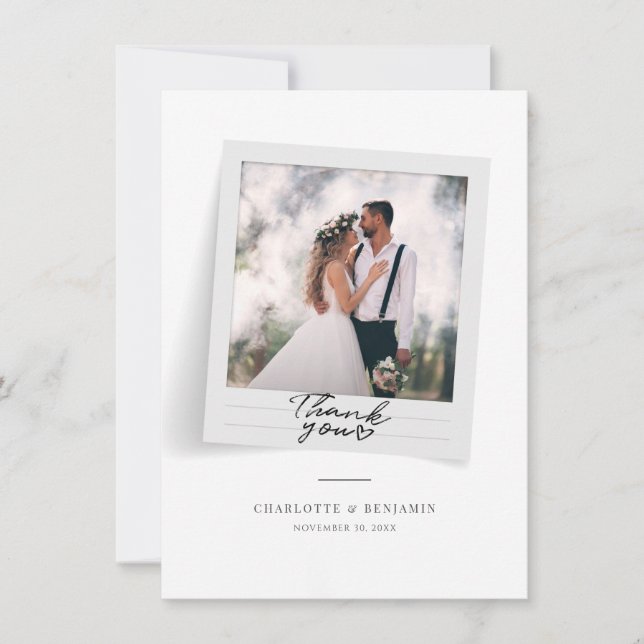 Elegant Wedding Photo Thank You Card (Front)