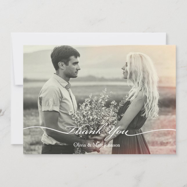 Elegant Wedding Photo Thank You Card (Front)