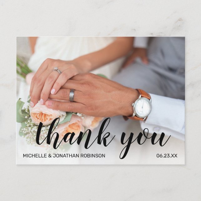 Elegant Wedding Photo Thank You Holiday Postcard (Front)
