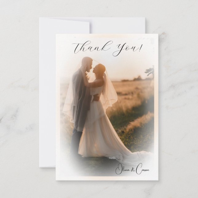 Elegant Wedding Photo Vellum Edged Personalised   Thank You Card (Front)