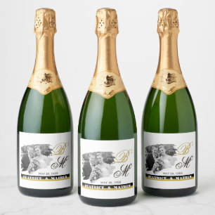 Elegant Wedding Photo Wine Labels, Anniversary Sparkling Wine Label