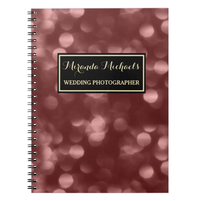 Elegant Wedding Photographer Glamourous Brown Boke Notebook (Front)