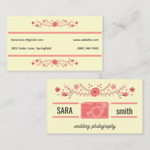 Elegant Wedding Photography Floral Camera Design Business Card