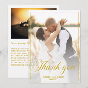 Elegant Wedding Photos Gold Script Thank You Card