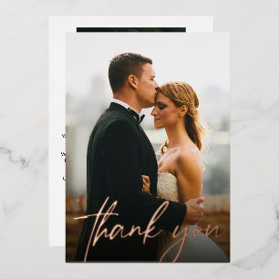 Elegant Wedding Photos Modern script Rose gold Foil Holiday Card