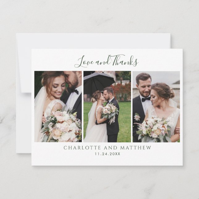 Elegant Wedding Photos Script Thank You Card (Front)