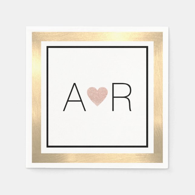 Elegant Wedding Pink Heart Monogram  Napkin (Front)