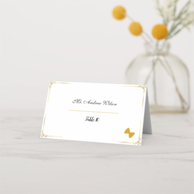 Elegant Wedding Place Cards with Meal Icons (Front)