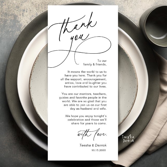 Elegant Wedding Place Setting Thank You Card (Elegant Wedding Place Setting Thank You Card in Black and white)