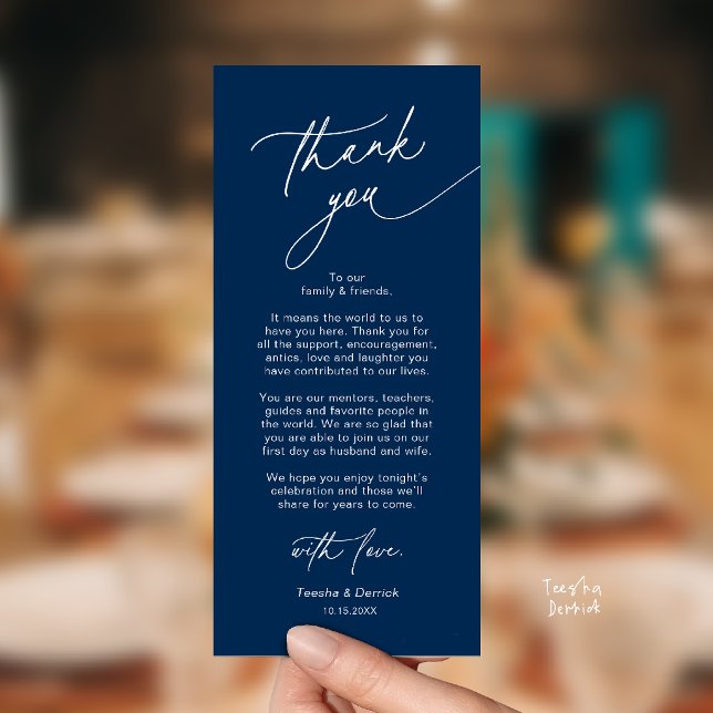 Elegant Wedding Place Setting Thank You Card (Elegant Wedding Place Setting Dinner Thank You Card in Navy Blue)