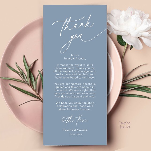 Elegant Wedding Place Setting Thank You Card (Elegant Wedding Place Setting Dinner Thank You Card in Dusty Blue)