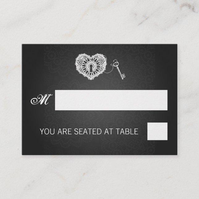 Elegant Wedding Placecards Key To My Heart Black (Front)
