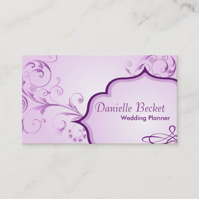 Elegant Wedding Planner Business Card Pink Swirls (Front)