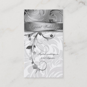 Elegant Wedding Planner Floral Leaf Silver Business Card