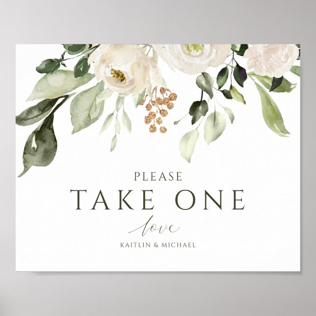 Elegant Wedding Please Take One Sign Foliage White (Front)