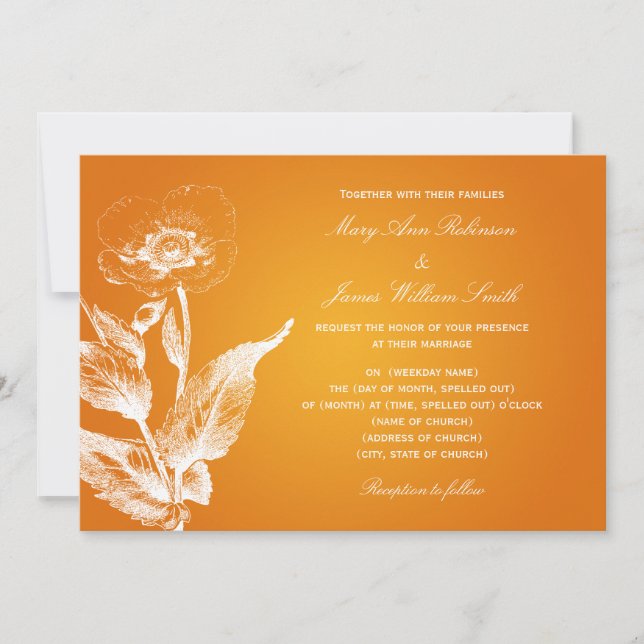 Elegant Wedding Poppy Orange Invitation (Front)