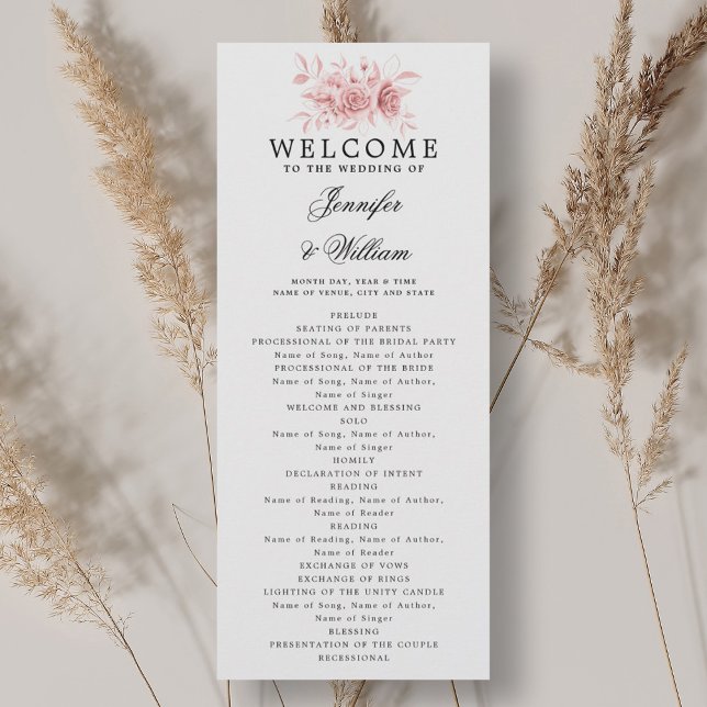 Elegant Wedding Program Blush Pink Floral Script  Invitation (Elegant Wedding Program Blush Pink Floral Script )