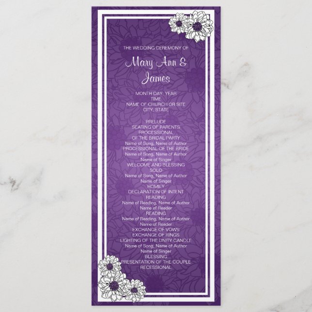 Elegant Wedding Program Dahlia Floral Purple Programme (Front)