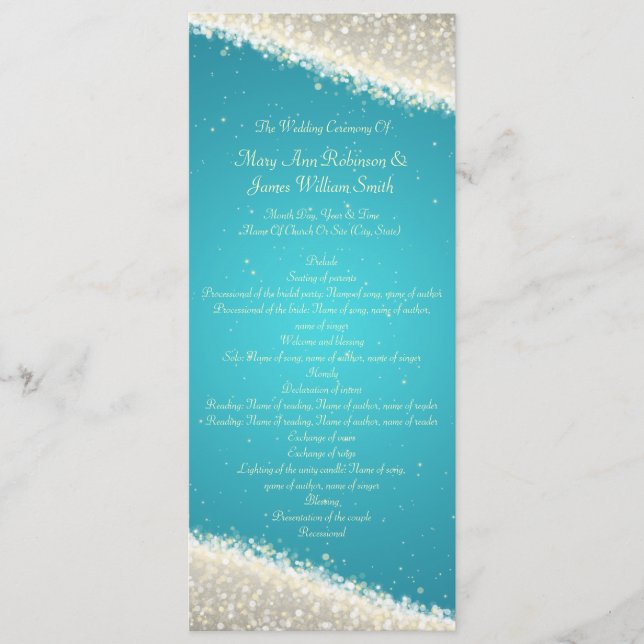 Elegant Wedding Program Dazzling Sparkles Turquois Programme (Front)