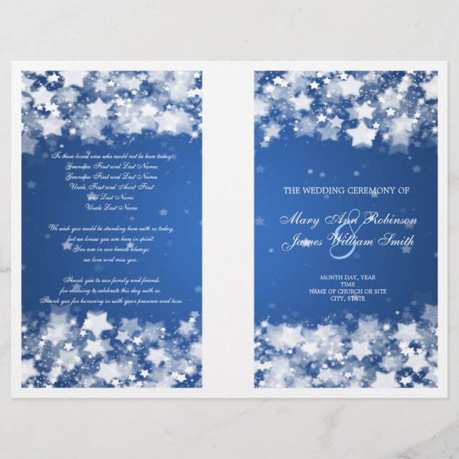 Elegant Wedding Program Dazzling Stars Blue (Front)