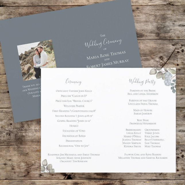 Elegant Wedding Program Dusty Blue Floral (Creator Uploaded)