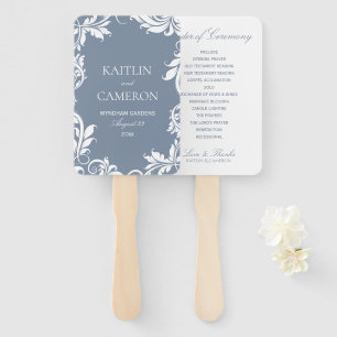 Elegant Wedding Program Fan Leaves Dusty Blue