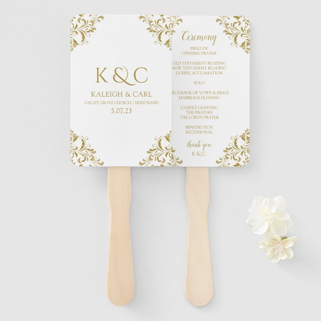 Elegant Wedding Program Fans | Vintage (Gold) (Front and Back)