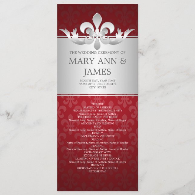 Elegant Wedding Program Fleur De Lis Red Programme (Front)