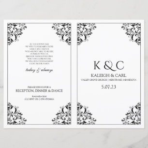 Elegant Wedding Program  - Foldover Booklet- Black