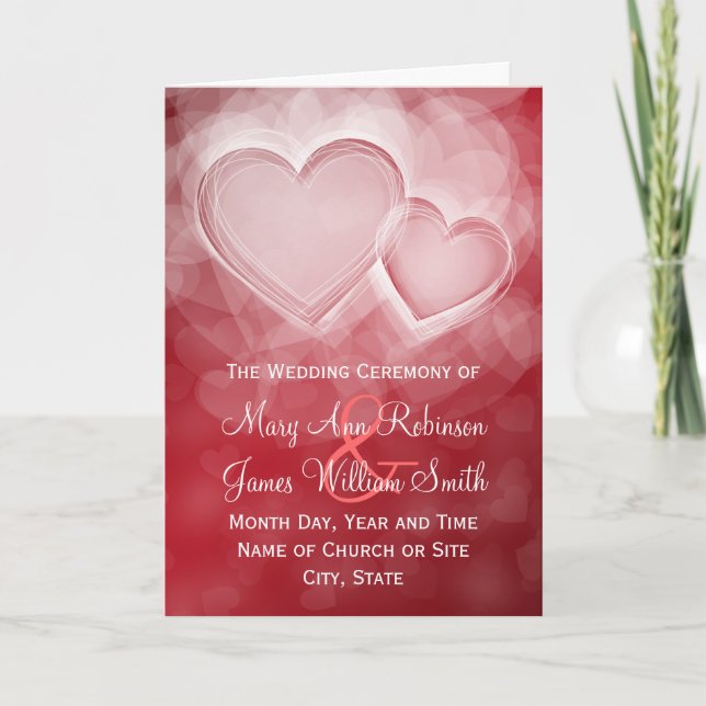 Elegant Wedding Program Modern Hearts Red Programme (Front)