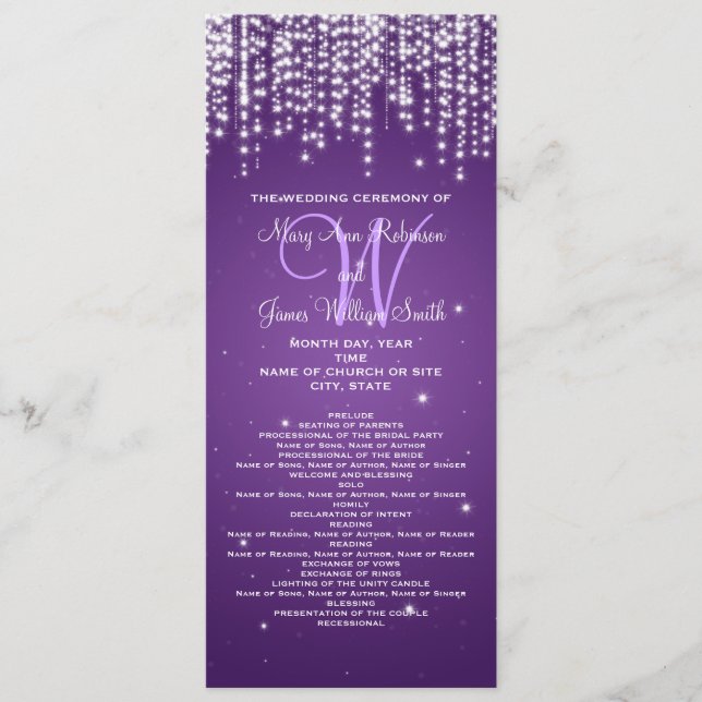 Elegant Wedding Program Night Dazzle Purple Programme (Front)