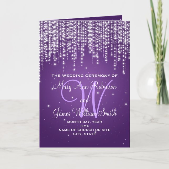 Elegant Wedding Program Night Dazzle Purple Programme (Front)
