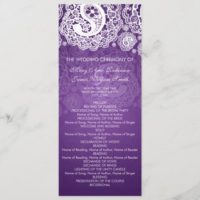 Elegant Wedding Program Paisley Lace Purple Programme (Front)