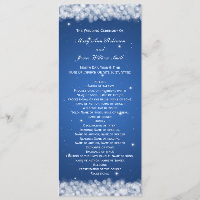 Elegant Wedding Program Party Sparkle Blue Programme (Front)